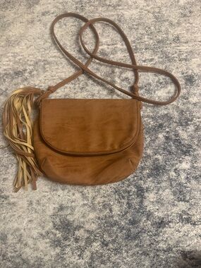 Tan Leather Fringe Crossbody Bag for Women💚